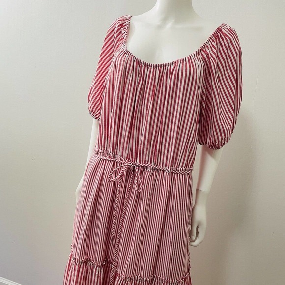 Draper James RSVP XL Maxi Dress Red White Stripe Tiered Short Sleeve Wide Neck - Picture 8 of 13